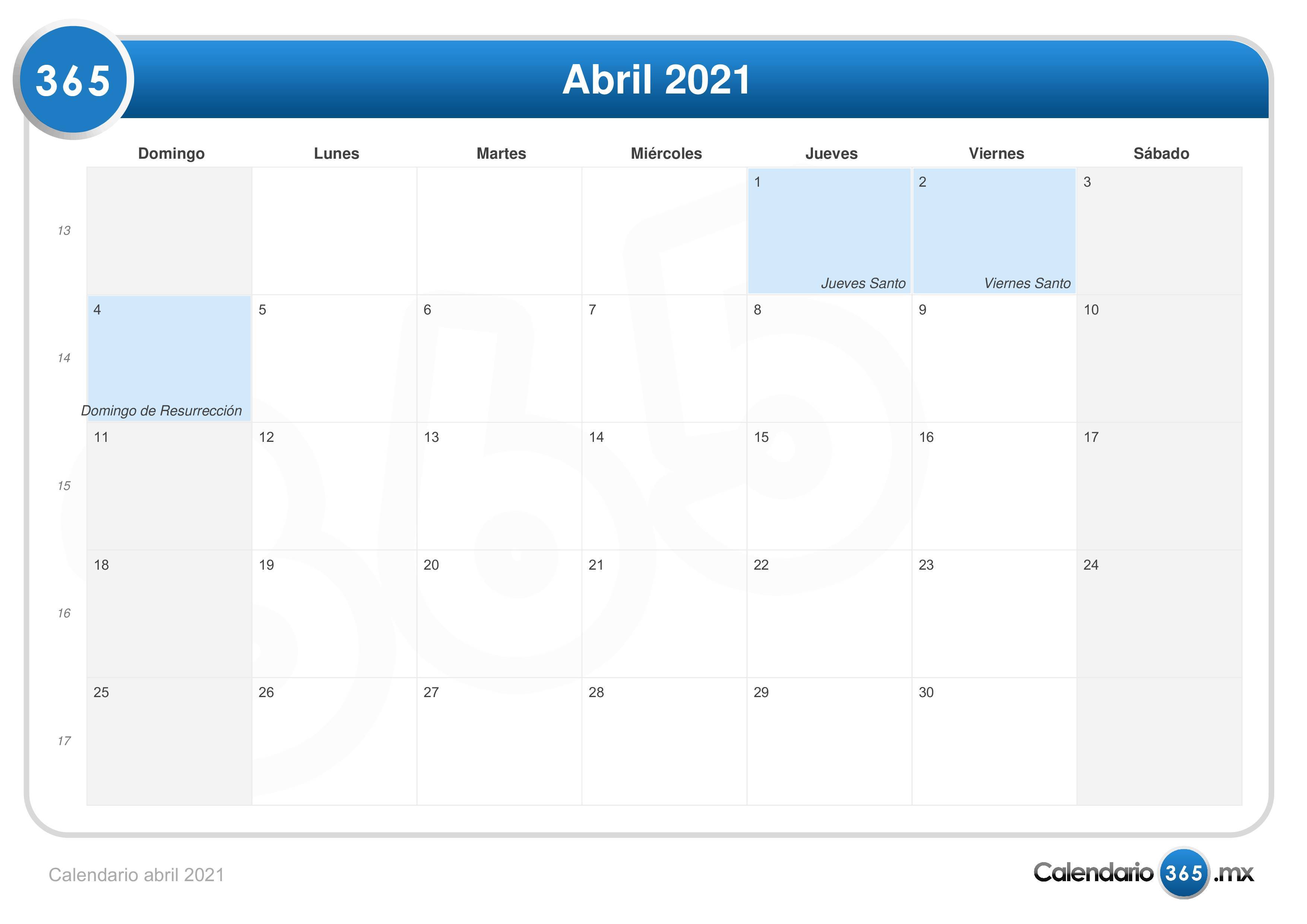 calendario abril 2021 mexico Calendario Abril 2021 calendario abril 2021 mexico