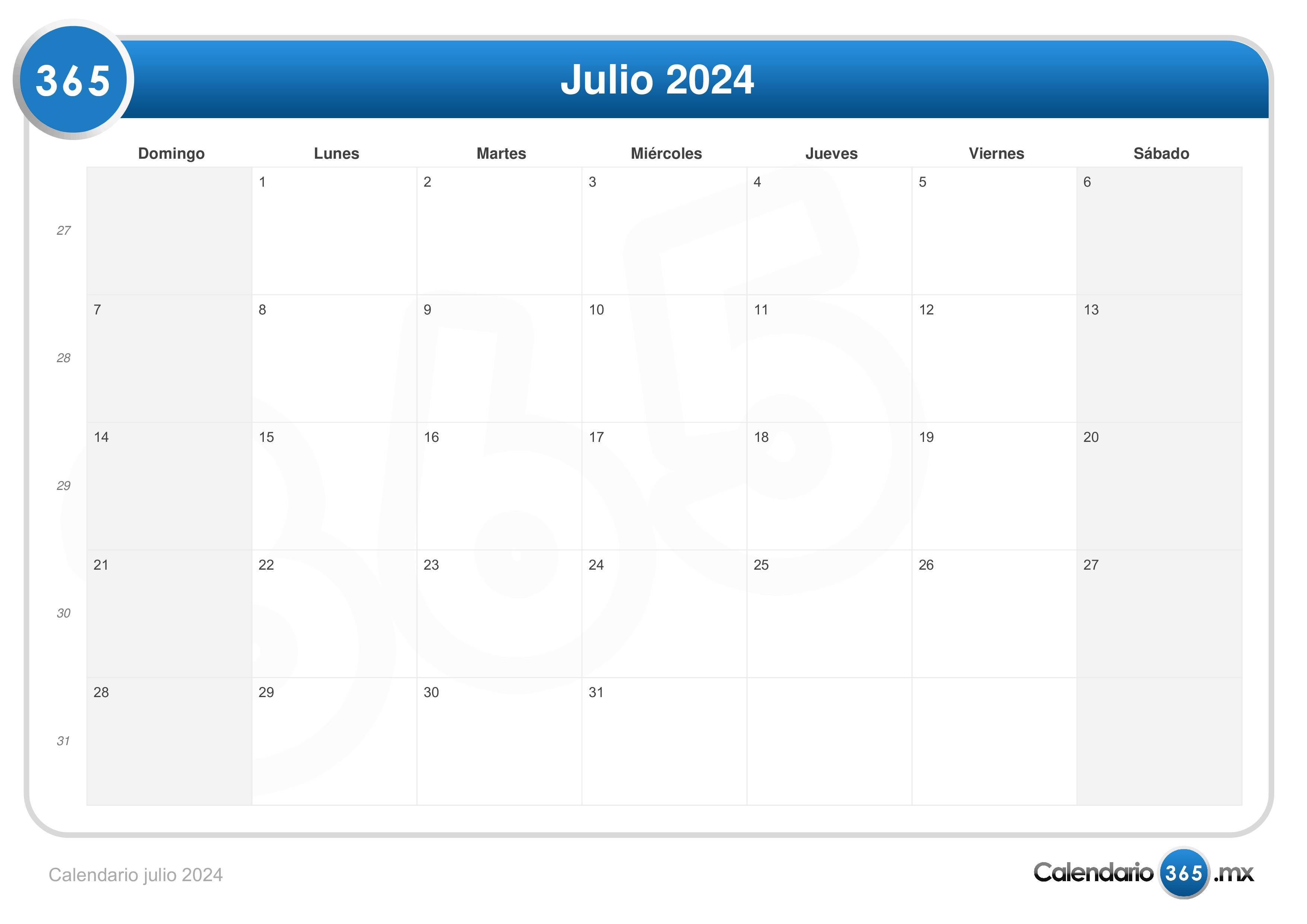 Calendario julio 2024